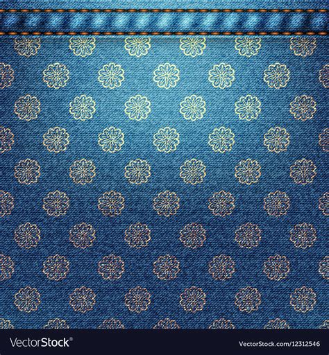 Texture of denim fabric with flowers Royalty Free Vector