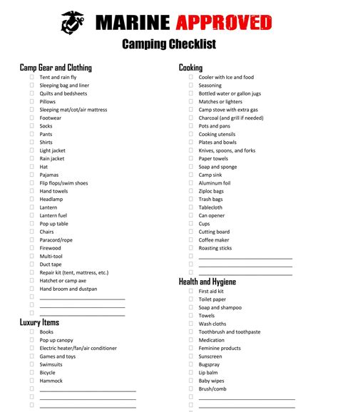 Camping List Checklist Printable