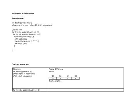 Example Bubble Sort - Bubble sort & binary search Example code: int ...