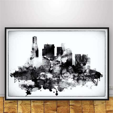 Los Angeles Print Black White Skyline Print LA Watercolor - Etsy