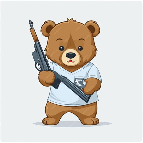 Premium Vector | Bear holding gun vector on white background