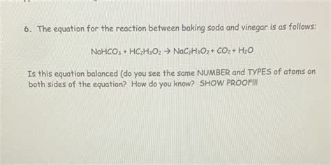 [Solved] 6. The equation for the reaction between baking soda and ...