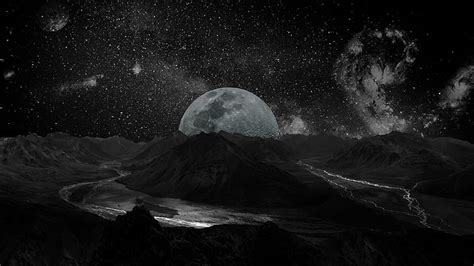 2560x1440px | free download | HD wallpaper: dark, black, Moon, stars ...