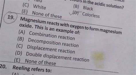 Magnesium reacts with oxygen to form magnesium oxide. This is an example