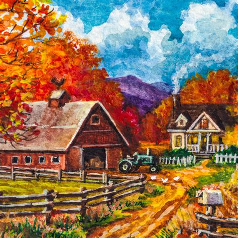 Country Barn Autumn Scene Wall Art | Painting