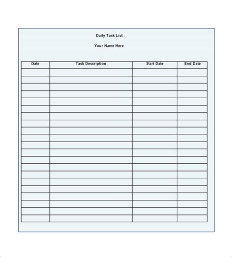 Printable Task List Template