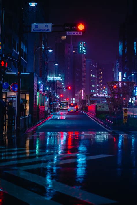 Street, night city, neon, road, carros, HD phone wallpaper | Peakpx