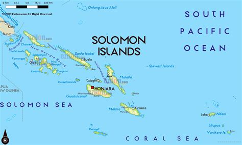 Large physical map of Solomon Islands with large cities | Solomon ...