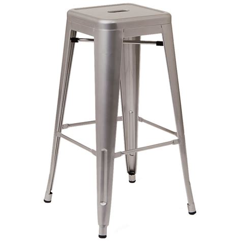 Bistro Style Metal Backless Bar Stool in Light Grey Finish