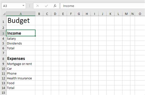 Create a Budget in Excel