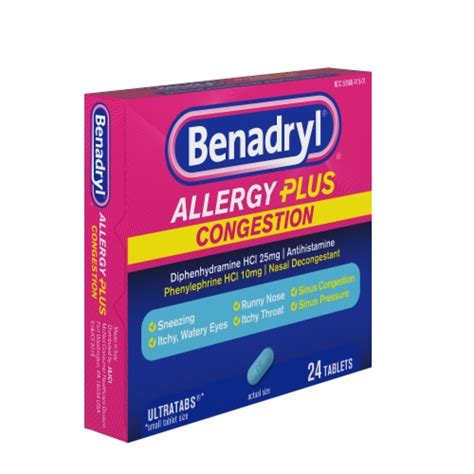 Benadryl Allergy Plus Congestion Ultratabs Allergy Medicine, 24 ct ...