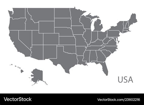 Usa map with federal states grey Royalty Free Vector Image