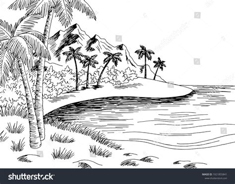 Sea Coast Graphic Beach Black White Stock Vector (Royalty Free ...