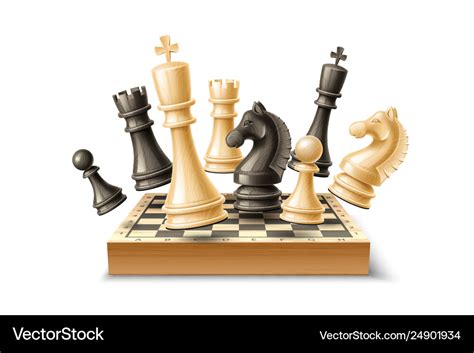 Realistic 3d chess pieces chessboard set Vector Image