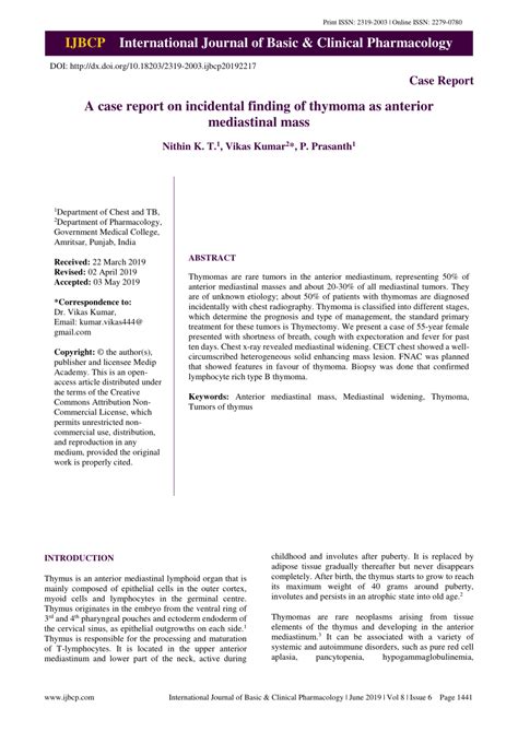 (PDF) A case report on incidental finding of thymoma as anterior ...