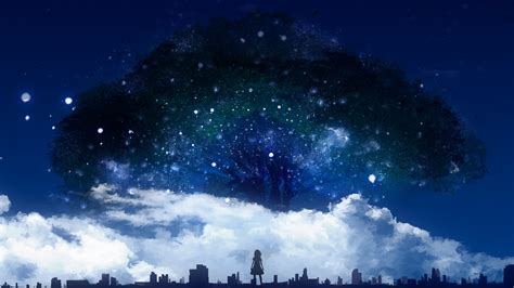 Night, Trees, Nature, Scenery, Anime, 4K, #120 Wallpaper PC Desktop