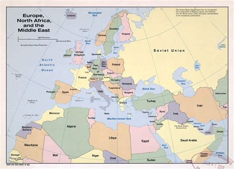 Large political map of Europe, North Africa and the Middle East - 1982 ...