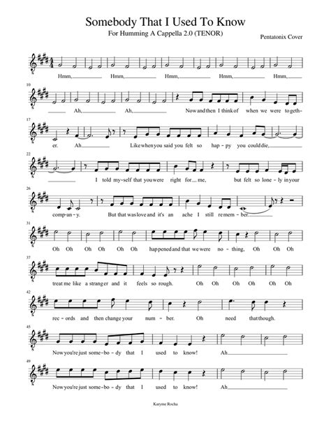 Somebody That I Used To Know (Tenor) Sheet music for Piano | Download ...