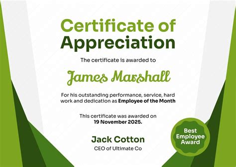 Appreciation Certificate for Employee - Piktochart