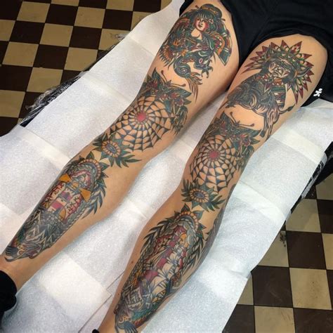 American Traditional Tattoo Leg Sleeve