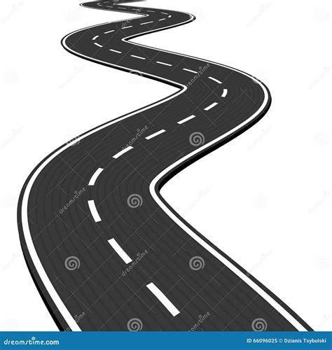 Vector Illustration of Winding Abstract Asphalt Road Isolated on White ...