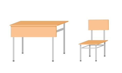 School table and chair. Vector flat color illustration isolated on ...