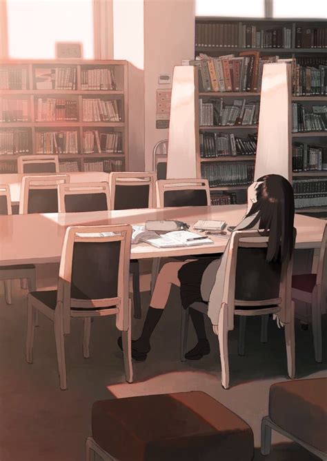 [original] Library nap | Library aesthetic, Anime scenery, Dreamy art