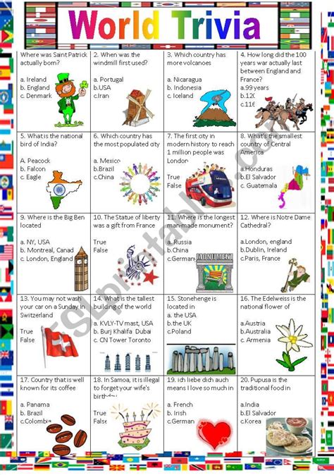 Around the World (Countries Trivia Game) - ESL worksheet by OScar1reyes