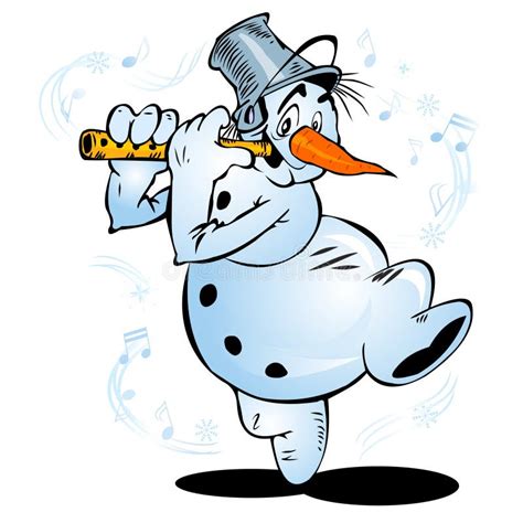 Cheerful Dancing Snowman Plays The Flute Stock Vector - Illustration of ...