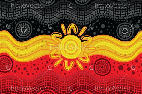 Aboriginal-themed dot painting with the colors of the aboriginal flag ...