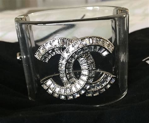 Chanel Clear CC Lucite Cuff Bracelet with box | Crystal resin, Cuff ...