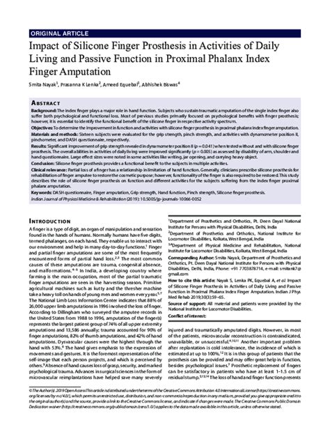 (PDF) Impact of Silicone Finger Prosthesis in Activities of Daily ...