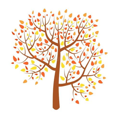 Cartoon Autumn Tree in Flat Style Isolated on White Background. Stock ...