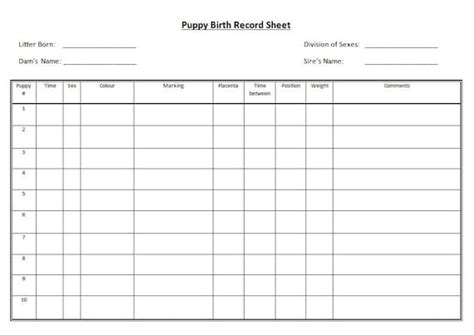 Blank Printable Puppy Weight Chart