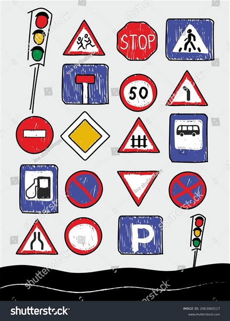 Illustration Road Signs Vector Childrens Drawings Stock Vector (Royalty ...