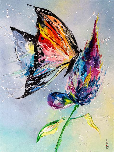 Butterfly On Flower, Painting by Liubov Kuptsova | Artmajeur