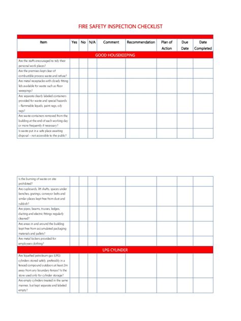 Fire Prevention Inspection Checklist