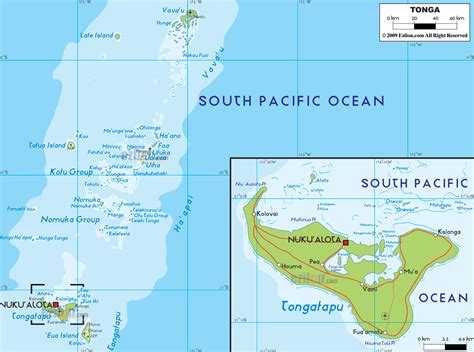 Physical Map of Tonga - Ezilon Maps