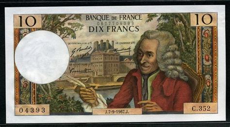 France banknotes 10 Francs Voltaire banknote of 1967.