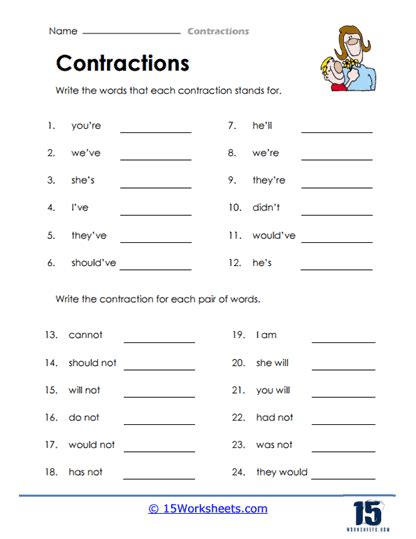 Contractions Worksheets - 15 Worksheets.com