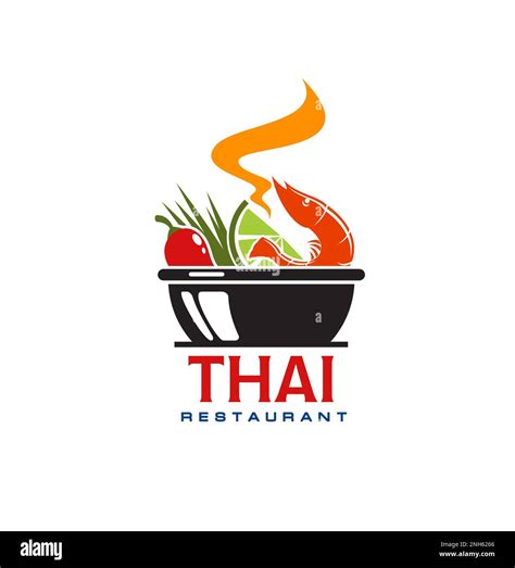 Thai cuisine icon. Thailand restaurant menu seafood meals, asian ...