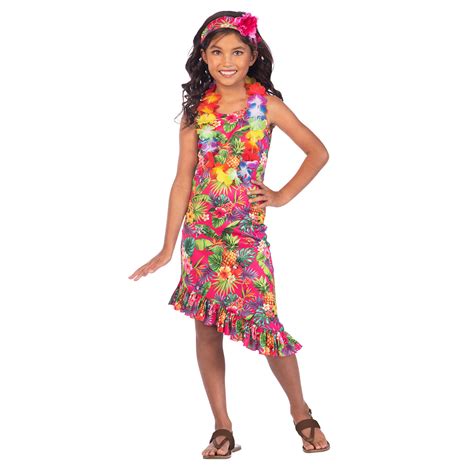 Childrens Girls Hawaiian Hawaii Hula Fancy Dress Costume Set Kids ...