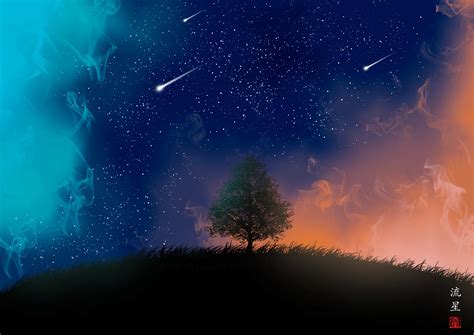 5120x1444 Tree and Shooting Stars 4K 5120x1444 Resolution Wallpaper, HD ...