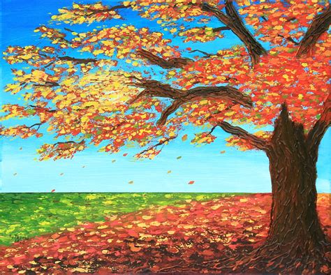 Fall Tree Painting Tree Original Art Leaf Fall Artwork Autumn Landscape ...