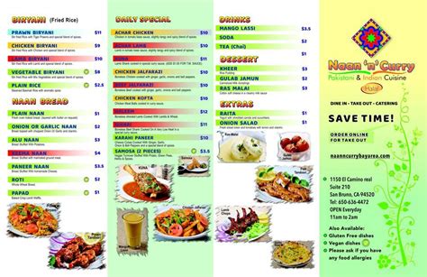 Menu at Original Naan 'N' Curry restaurant, San Bruno