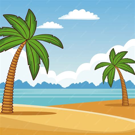 Hermosos paisajes de playa coloridos dibujos animados | Vector Premium