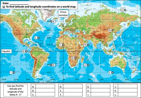 Finding latitude and longitude coordinates on a world map - KS2/KS3 ...