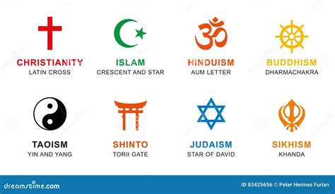 World Religion Symbols Colored with English Labeling Stock Vector ...