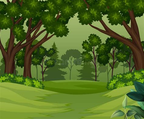 Forest Scene with Dirt Trail Stock Vector - Illustration of rural ...