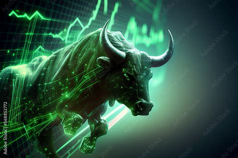 Stock market bull market trading Up trend of graph green background ...